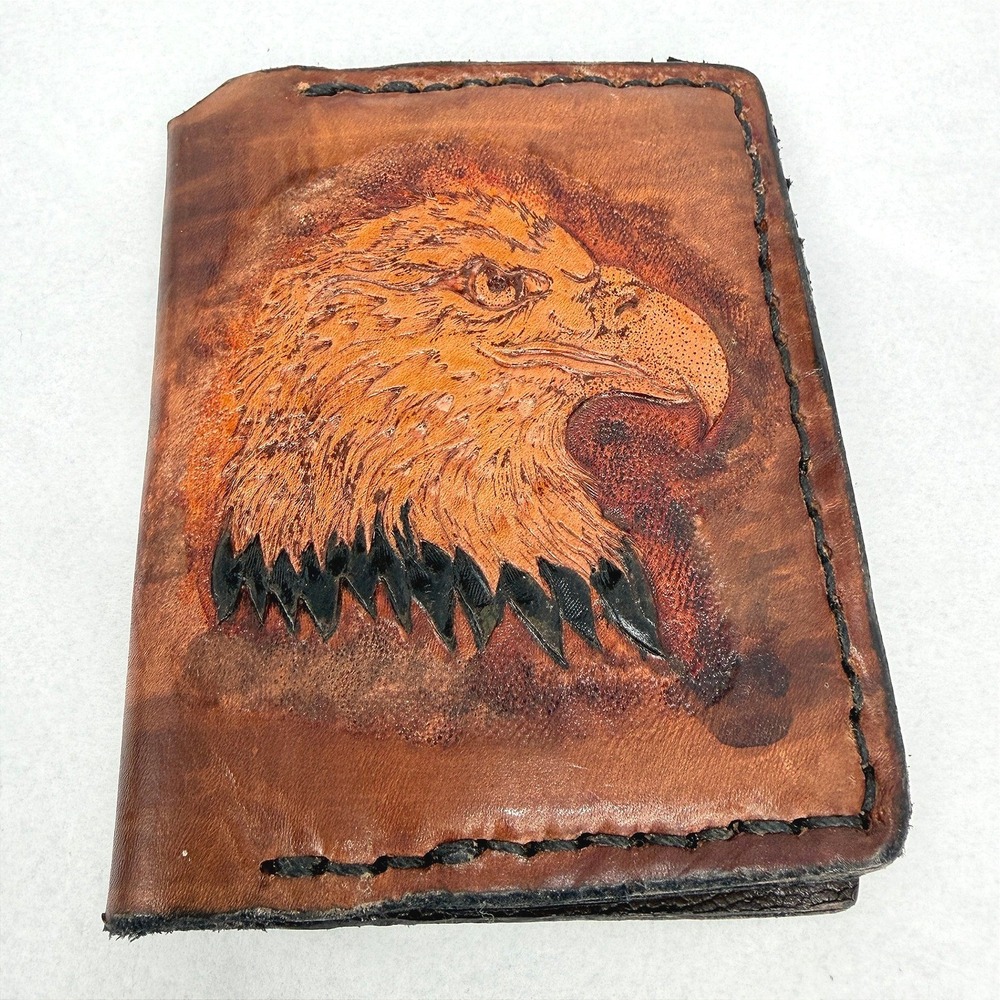 Leather Money Clip Wallet Eagle Tooled Embossed Bifold Western Americana OS